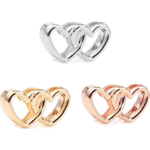 2Pcs/Lot DIY Love Heart To Heart Shaped Slide Charm Bead Fits Brand Bracelet Stainless Steel Mesh Bracelets Making Accessories