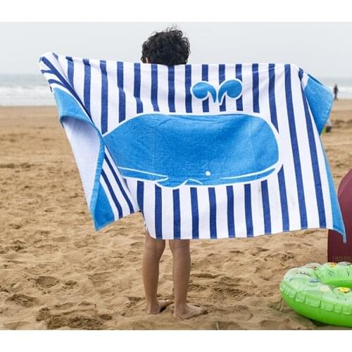 160X80Cm blue stripe whale print large size thicken bath towel no formaldehyde children adult pure cotton velvet beach towel T5a