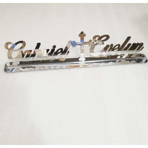 Custom Mirror Silver Cross Wedding Table Sign Personalized Acrylic Wedding Sign Wedding Table Decor Party Supplies Favors Gift