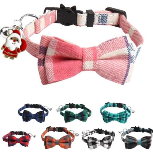 Christmas Cat Collar Kitten Collars Breakaway with Cute Bow Tie and Bell for Kitty Puppies Length Adjustable from 7.8-10.9 Inch