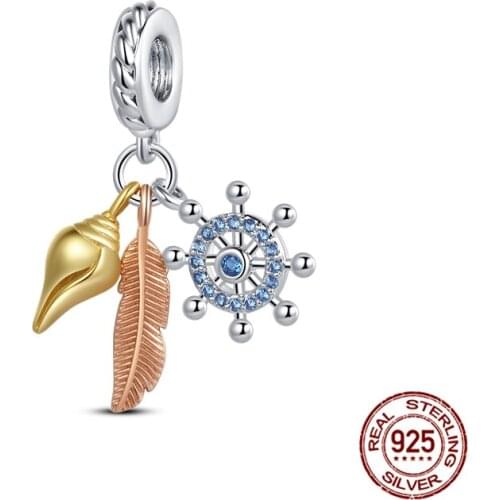 100% 925 Sterling Silver Conch Feather Wheel Rudder Charm&Bead Fit Original Pandora Bracelet&Bangle Making Fashion Jewelry