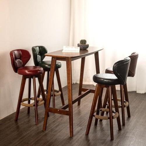 Nordic Bar Chair Modern Simple Household Bar Chair Backrest High-legged Chair Solid Wood Rotary High-legged Stool Bar