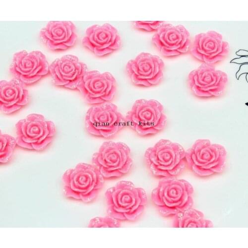 250pcs 18mm Vintage Pink Resin Flower Cabochons with Glitter Finish Resin Cabochons Flatback Flat Back Kawaii
