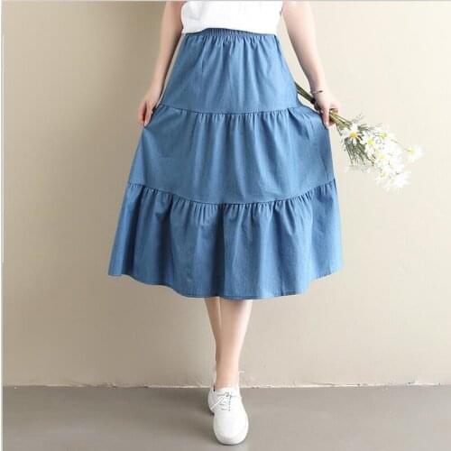 Women Fashion Denim Skirts Large Size 6XL 7XL Casual Loose A-line Skirts Summer Elegant Streetwear Skirt Black Navy Blue