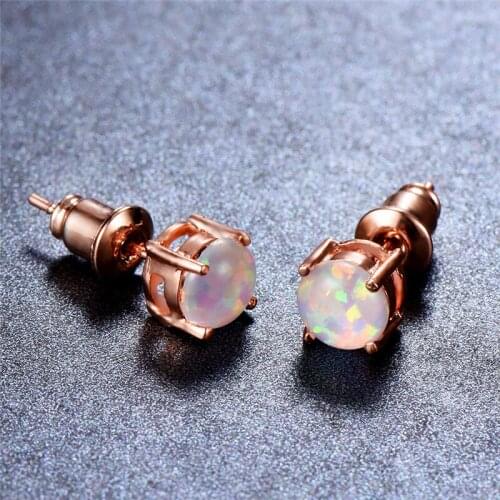 Bamos Blue/Green/White Fire Opal Stud Earrings Trendy Small Beaded Earrings Simple Rose Gold Filled Fine Jewelry For Women