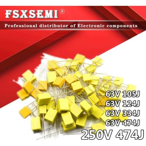 10pcs 63V Correction Capacitor 250V 105J 1uF 124J 120nF 334J 330nF 474J 470nF 472J 4.7nF Polypropylene Safety Plastic Film