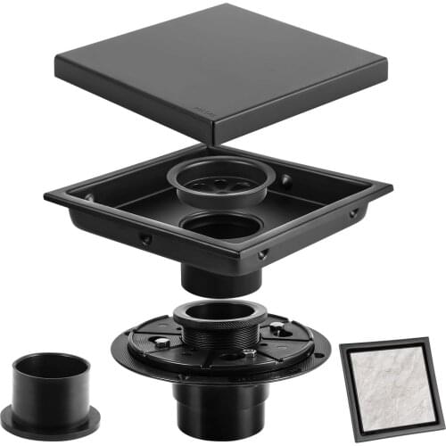 2 IN 1 Stainless Deodorization Floor Drain 100x100mm Square Invisible Shower Drain Base Flange with Rubber Seal for Bathroom