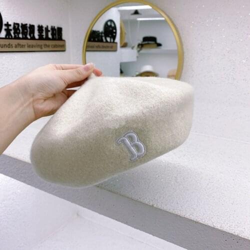 202108-wei autumn winter warm wool B C letter embroidery beret hat men women Leisure painter hat