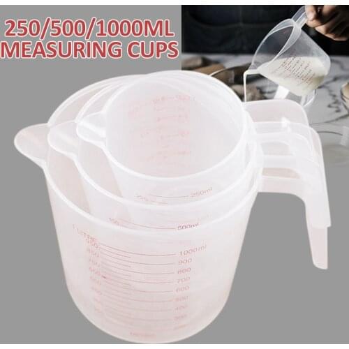 3Pcs 250ml/500ml/1000ml Measuring Cups Clear Plastic Graduated Measuring Cup for Baking Kitchen Flour Sugar Water