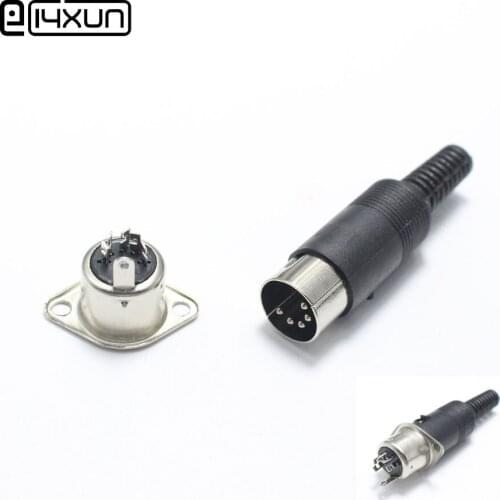 5 Pin DIN Plug to Female Jack 2 Hole Panel Mount Connector Adapter & DIN Plug Male Connector 5P with Plastic Handle