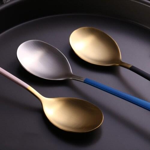 5 Pcs New 304 stainless steel tableware gold-plated Western food spoon home spoon daily soup spoon cutlery