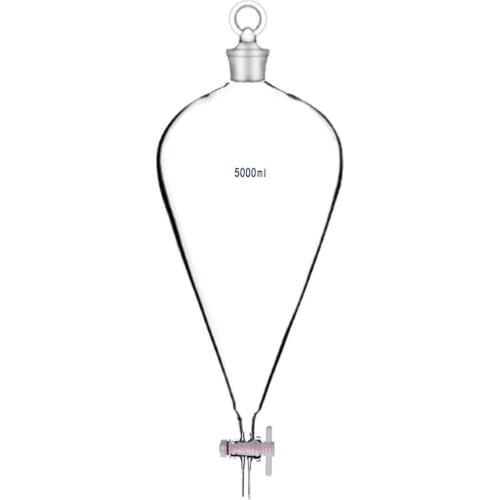 5000ml,29/32,Glass Separatory Funnel,Pyriform,Dropping Tube,W/Glass Stopper & PTFE Stopcock
