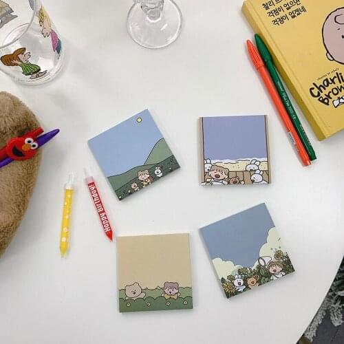 SIXONE 60 Sheets Forest Scenery Girl Cute Rabbit Portable Memo Pad Student Diary Leave Message Paper Kawaii School Stationery