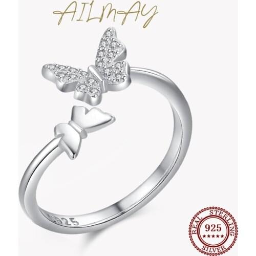 Ailmay Fashion 925 Sterling Silver Flying Butterfly Hot Sale Adjustable Finger Ring For Charm Women Fine Jewelry Party Gift