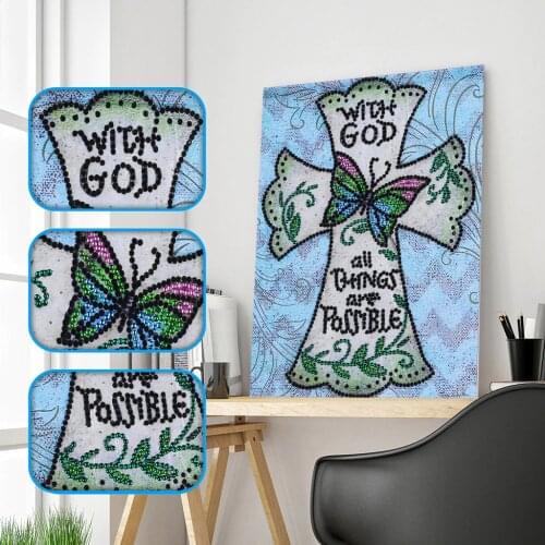Special Shaped Diamond Painting DIY 5D Partial Drill Cross Stitch Butterfly Cross Pattern Kits Crystal Rhinestone Home Decor