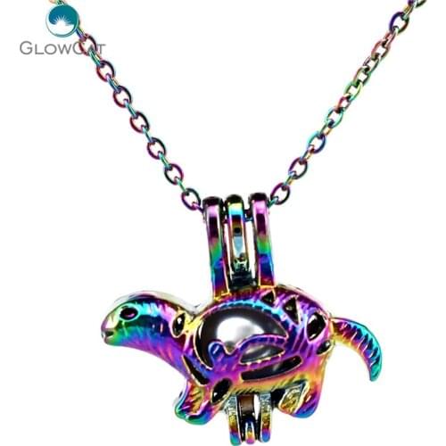 C723 COLORS Sea Turtle cage Necklace Pendant Aroma Essential Oil Diffuser Locket Necklace