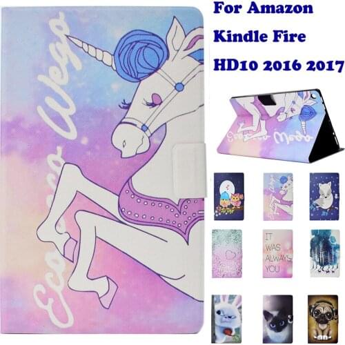 Case for Amazon Fire HD 10 2016 2017 Case Cover For Amazon Kindle Fire HD10 7th 10.1" Flip PU Leather Tablet PC Elephant Owl Dog