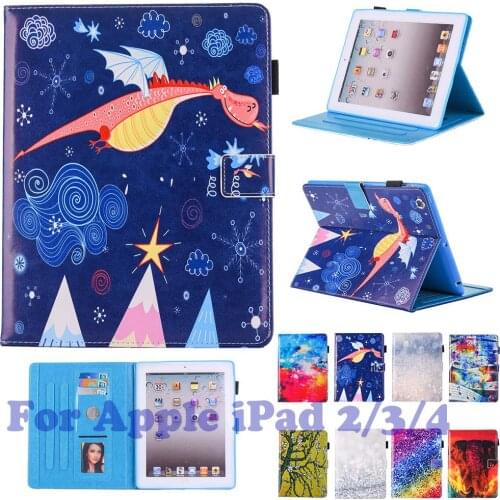 For Apple ipad 2 ipad 3 ipad 4 Tablet Cover 9.7 inch Elephant Drogan Pattern Printed Funda for Ipad 2 3 4 Case Skin Capa Shell