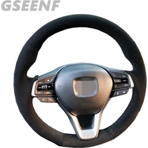 Car Steering Wheel Cover For Honda Accord 10 2018 2019 Insight 2019 Black Hand-stitched Comfortable and Soft Suede