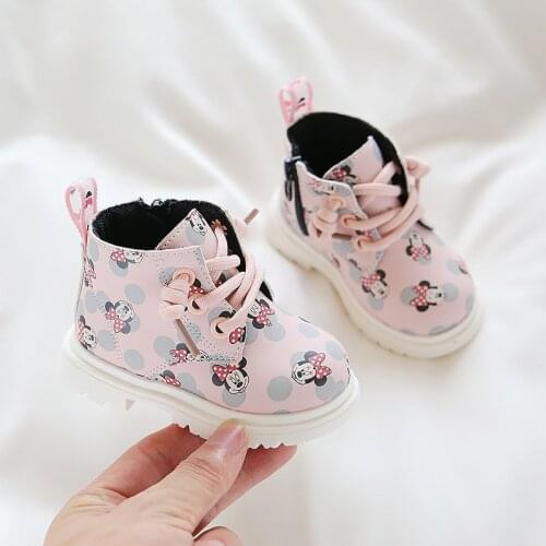 Disney Mickey 2021 spring and autumn childrens casual shoes boys and girls baby soft-soled toddler shoes Martin leather boots