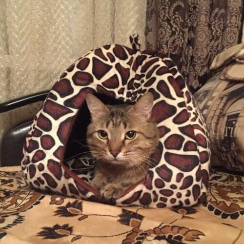 Leopard Cotton Cat Kitten House Warm Soft Winter Cotton Pet Dog Cat Bed Kennel Fleece Cozy Nest For Small Medium Cat Dogs S-XXL