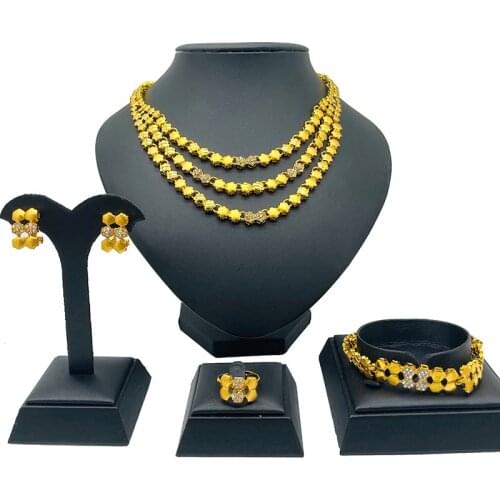 Dubai gold color African jewelry sets for women wedding star gifts Engagement necklace ring earrings bracelet set jewellery set