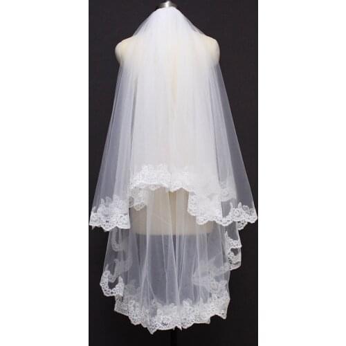 New Arrival Sequins Lace Edge Cover Face 2 Layer Wedding Veil 1.2 Meters 2 T Bridal Veil Wedding Accessories Velo de Novia