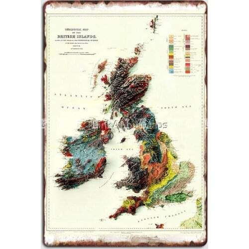 1912 3d Ireland British Islands And Englands Geological Map Digitally Rendered Metal Plaque Poster Wall Decor Living Room