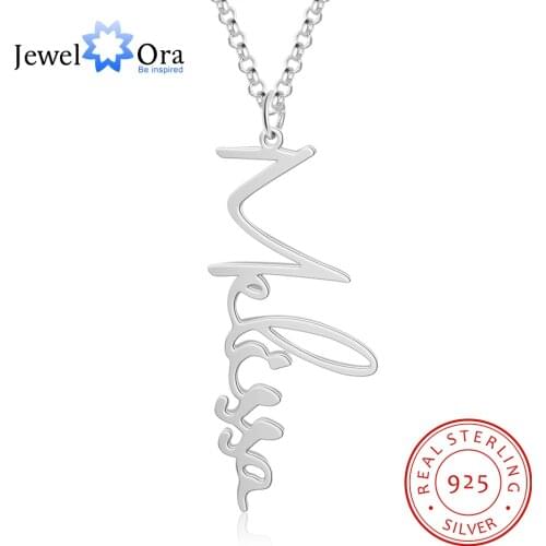 JewelOra 925 Sterling Silver Personalized Vertical Cursive Nameplate Necklaces & Pendants Customize Name Necklaces for Women