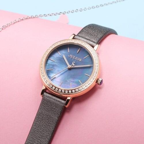 Mother-of-pearl Lady Womens Watch Japan Mov't Retro Hours Fine Fashion Clock Leather Bracelet Girls Birthday Gift Julius