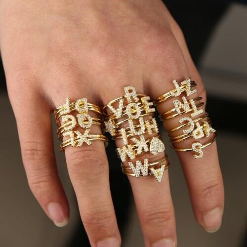 Noelia Personalized Custom Name Rings 26 Initial letter 18K Gold Plated Rings Point Drill for Women Jewelry Gift 2021 T