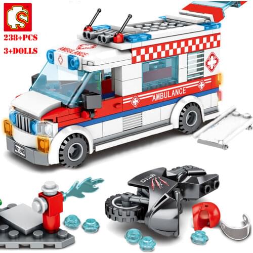 BZDA Medical Ambulance car Building Block City Fire Control Series Educational Toys Bricks Car Model For Child