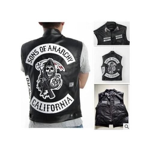 4 Styles Sons Of Anarchy Embroidery Leather Rock Punk Vest Cosplay Costume Black Color Motorcycle Sleeveless Jacket