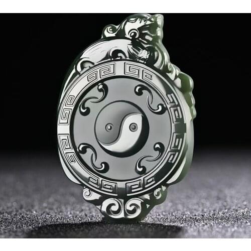 Nice Xinjiang Deep Green Jade Pendant Netsuke Hand Carved Turtle Pi Xiu Tai Chi Amulet