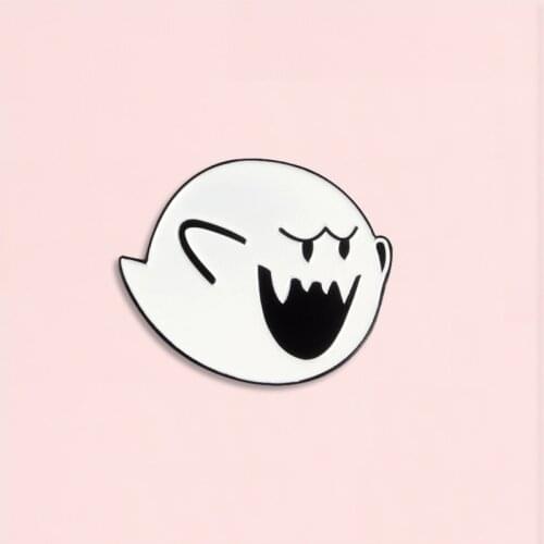 Cute White Ghost Brooch Button Badge Gift for friends Balloon shape Enamel Lapel pin Gothic jewelry Clothes cap bag