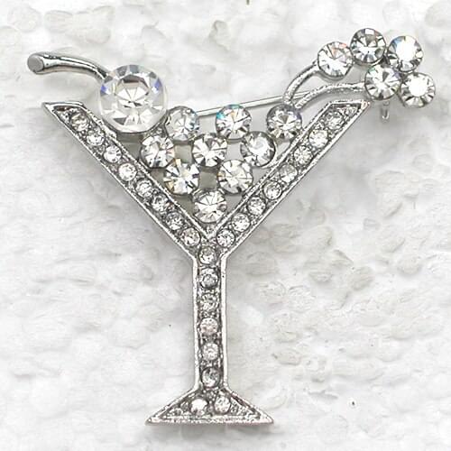 Fashion Brooch Clear Rose Rhinestone Martini glass pin brooches C269 A