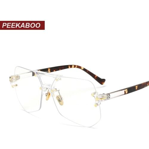 Peekaboo fashion clear transparent glasses frames for women men 2019 male spectacle frames rimless irregular