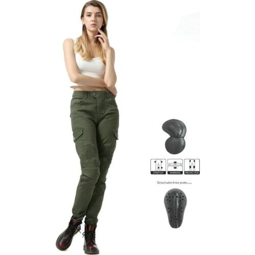 Fashion Womens Motorcycle Jeans Three-Color Motorcycle Jeans Skinny Trousers Feet Pants Pocket Overalls