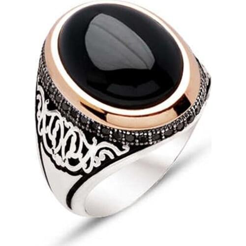 Silver Black Pvc Capsules Stone Men 'S Ring