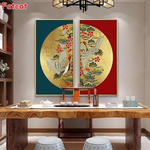 Chinese Style 2Pcs Set 5D Diamond Embroidery Flamingo Crane Plum Blossom Full Square Round Diy diamond Painting HomeDecor PP2330