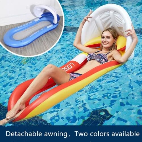 Inflatable Awning Floating Bed Foldable Row Inflable Air Mattress for Water Sea Swimming Pool Beach Float Board Lounge Chair