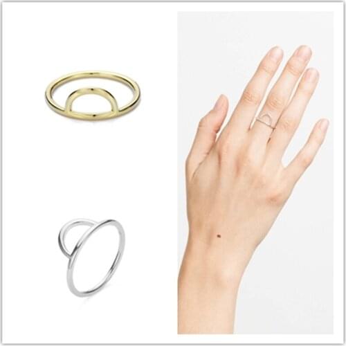 New Arrival Fashion Semicircular Lady Rings Gold Color US5/US6/US7 Glossy Stainless Steel Jewelry Gifts for Women