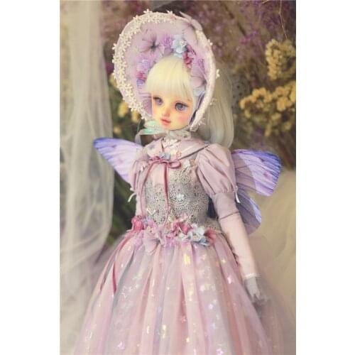 BJD doll clothes suitable 1/3 1/4 Size Purple Lace Flower Fairy Dress Set 6 Piece doll Accessories