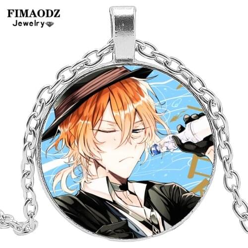 FIMAODZ Bungo Stray Dogs Necklace for Men Women Glass Dome Pendant Chain Statement Necklaces Christmas Gift