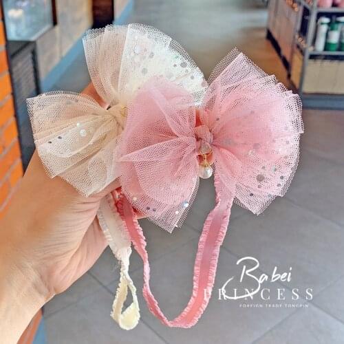 Baby girls Bow Headband Newborn Infant Pearl Flowers With Lace Headbands Bebes Hair accessories Phoro props Kids Turban