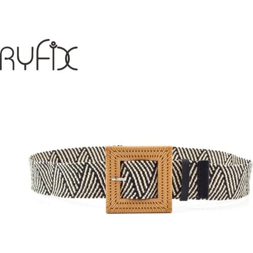 Summer Elastic Imitate Woven Straw Waist Belts Square Buckle Adjustable Woven straw Waistband Bohemian Dress Belts BL589