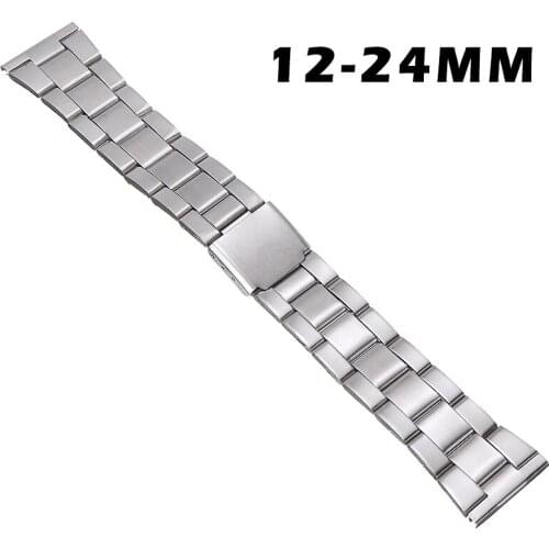 12/16/18/20/22/24mm Stainless Steel Watch Strap Straight End For Wristwatch Double Clasp Bracelet Bands Replacement Accessories