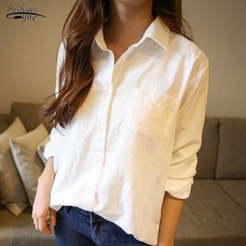 Spring New Vintage White Shirt Tops Turn-down Collar Loose Cotton Woman Blouses Plus Size Office Solid Long Sleeve Tops 12654