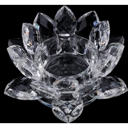 Crystal Glass Lotus Candlestick Stand Holder Tealight Tabletop Religious Gift