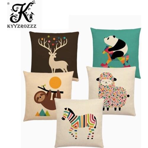 Cute Cartoon Animals Interesting Deer Panda Sheep Bulldog Chameleon Sloth Panda Elk Colourful Cushion Cover Sofa Pillow Case
